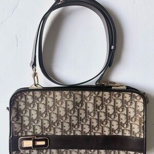 Authentic Christian Dior Brown Trotter Canvas Shoulder Bag